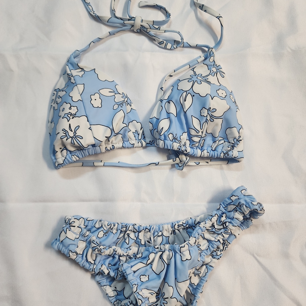 Floral Blue and White Bikini Set